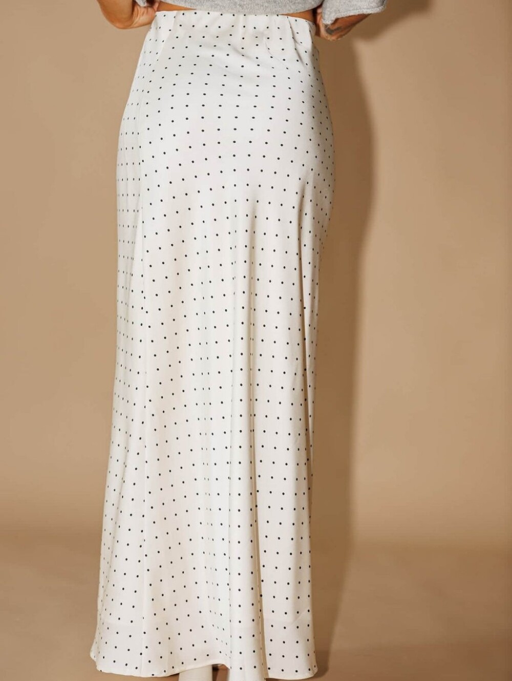 Satin White Polka Dot Maxi Skirt NWT Medium - Picture 3 of 6